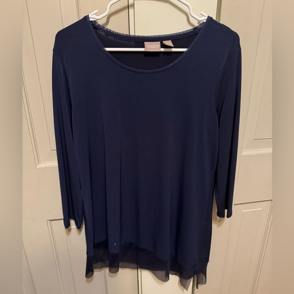 Chicos Blue Sheer Lines Blouse